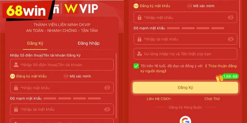 Chi tiết các bước đăng ký 68WIN