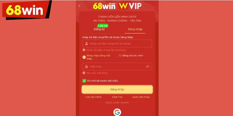 Hướng dẫn chi tiết các bước đăng nhập 68WIN